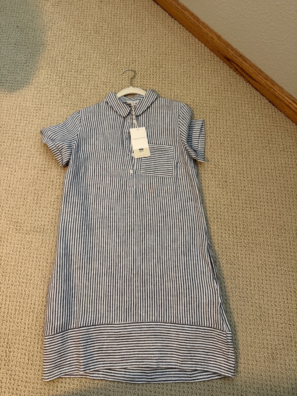 Garnet Hill Blue and White Striped Linen Popover Shirtdress